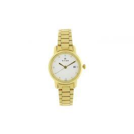 TITAN White Dial Golden Stainless Steel Strap Watch - Ladies - 2572YM01