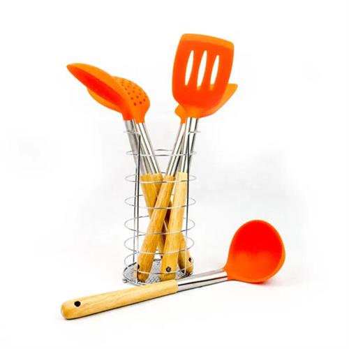 5 Pcs Colorful Nonstick Nylon Kitchen Spoon Set With Stand