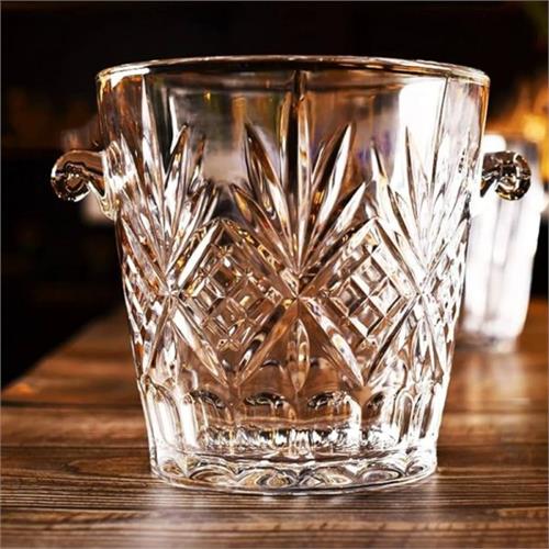 Crystal Glass Ice Bucket with Steel Handle