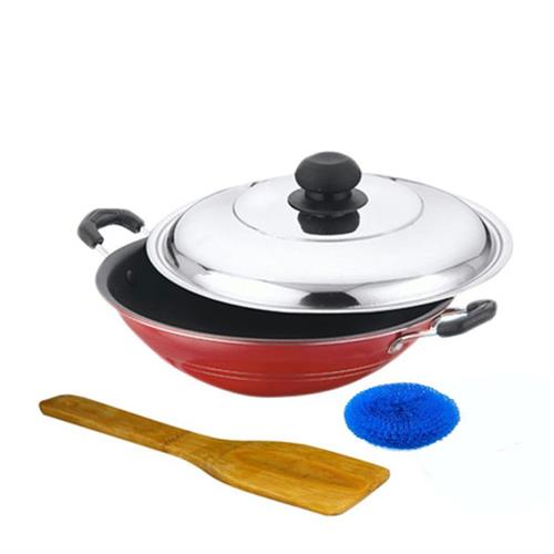 Non-Stick Hopper Pan with Wooden Spatula & scrubber