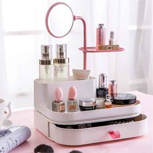 Stylish Makeup Cosmetic Organizer With Rotatable Mirror
