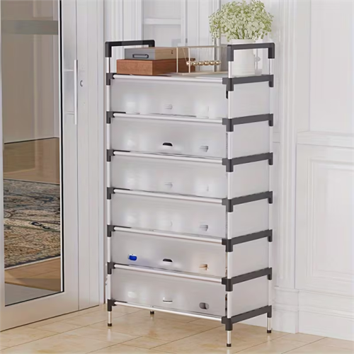 7 Tier Stainless Steel Shoe Rack with Transparent Drawers