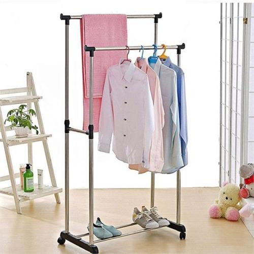 Double Pole Portable Clothes Rack