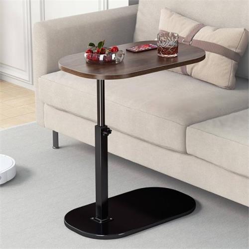 C-Shape Wood Iron Base End Table