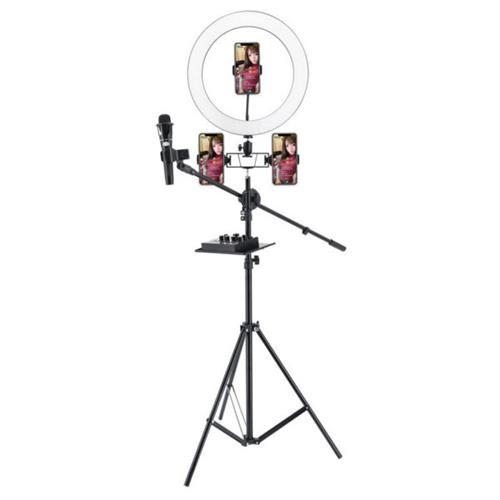 Multifunctional 3 Phone Holder Tripod with Light and Music Tray -UN700