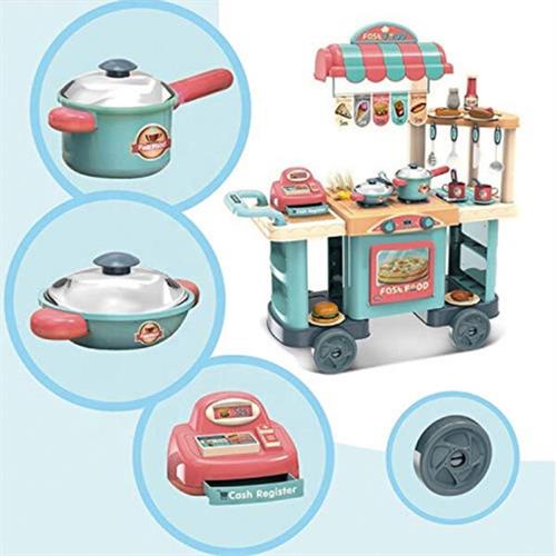 Kids Fast Food Shop Kitchen Set Toy With Cash Register And Wheel