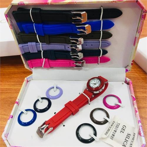 Interchangeable 7 Assorted Colored Strap Womens Watch Set