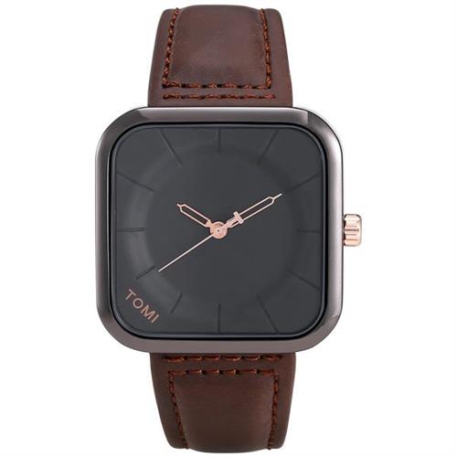 TOMI Square Watch Casual Fashion Men Wristwatch Leather Strap T093