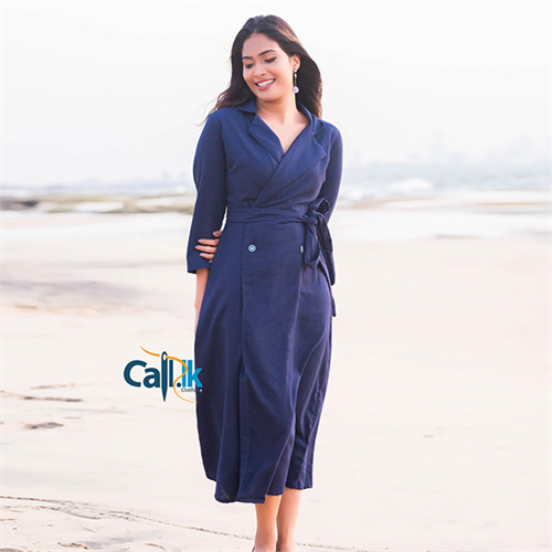 BLEUE LINEN COURT COLLER DRESS