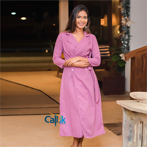 MAUVE LINEN COURT COLLER DRESS