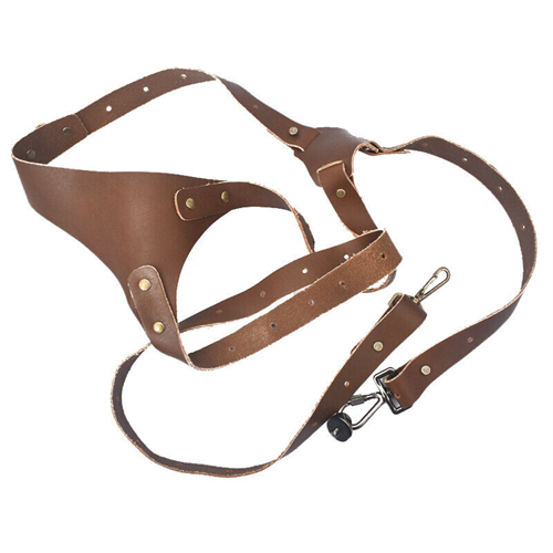 Dual Multi Camera Brown Leather Harness Shoulder Strap