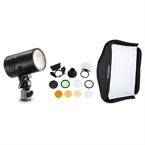 Godox AD100pro Pocket Flash with AK-R1 Accessory Kit & S2 Speedlite Bracket with Softbox, Grid & Carrying Bag Kit (31.5 x 31.5")