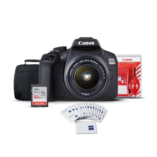 Canon EOS 2000D DSLR Camera with 18-55mm Lens, 32GB Ultra Memory Card, Shoulder Bag, 7 in 1 Cleaning Kit, 10 Pcs of ZEISS Cleaning Cloths