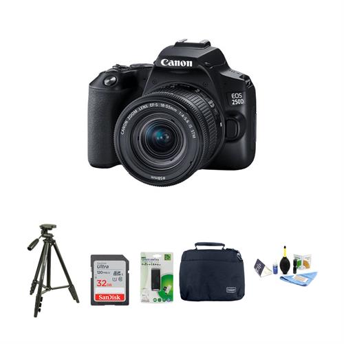 Canon EOS 250D DSLR Camera with 18-55 Lens, 32GB Ultra Memory Card, Shoulder Bag, 7 in 1 Cleaning Kit , Tripod & Card Reader