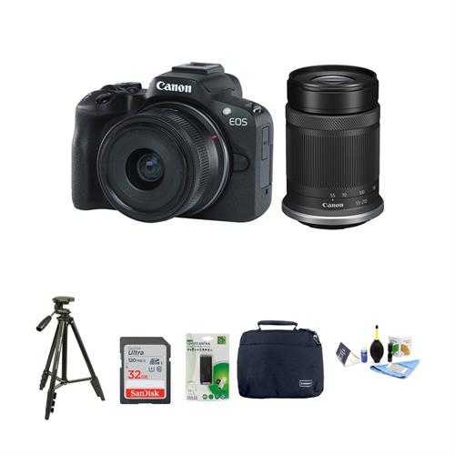 Canon EOS R50 Mirrorless Camera with 18-45mm Lens & RF-S 55-210mm Lens, 32GB Ultra Memory Card, Shoulder Bag, 7 in 1 Cleaning Kit , Tripod & Card Reader