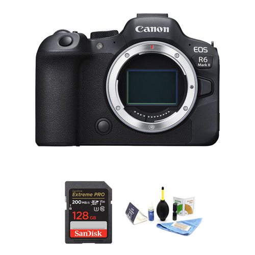 Canon EOS R6 Mark II Mirrorless Camera with 128GB Extreme Pro Memory Card & Cleaning Kit.