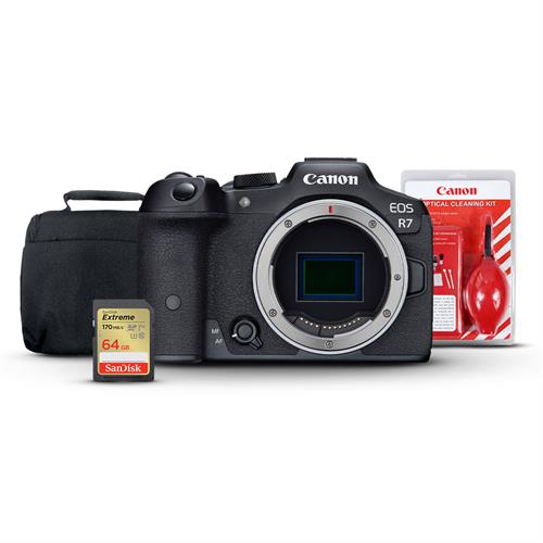 Canon EOS R7 Mirrorless Camera With 64GB Extreme Memory Card, 7 in 1 Cleaning kit & Shoulder Bag