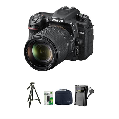 Nikon D7500 DSLR Camera with 18-140mm Lens with Tripod, Shoulder Bag, Card Reader & UNK2 Charger
