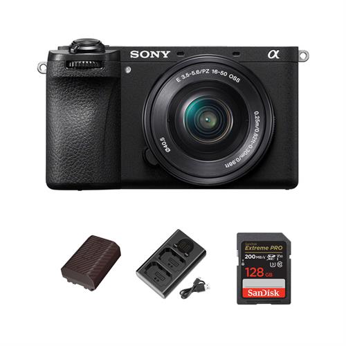 Sony a6700 Mirrorless Camera & 16-50mm Lens with SanDisk 128GB Extreme PRO Memory Card, AXG NP-FZ100 Dual Battery Charger & Battery
