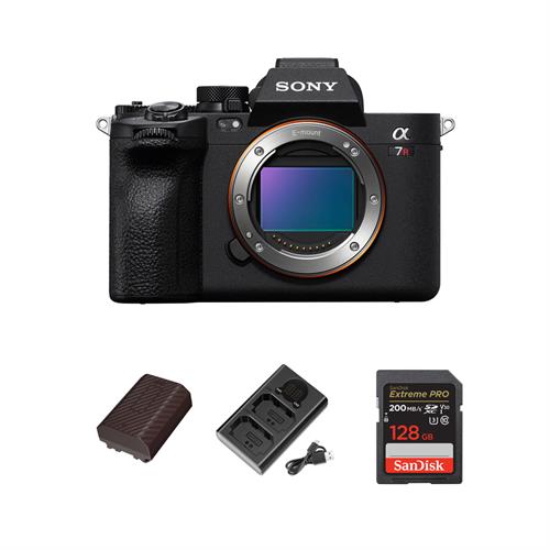 Sony a7R V Mirrorless Camera with SanDisk 128GB Extreme PRO Memory Card, AXG NP-FZ100 Dual Battery Charger & Battery