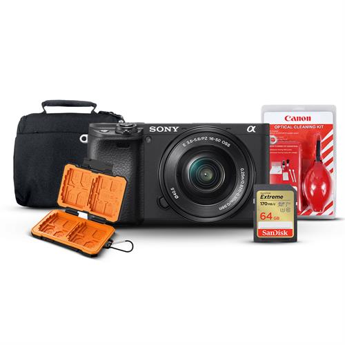 Sony Alpha a6400 Mirrorless Digital Camera & 16-50mm Lens with 64GB Extreme Memory Card, 7 in 1 Cleaning kit, K&F memory card case & Shoulder Bag