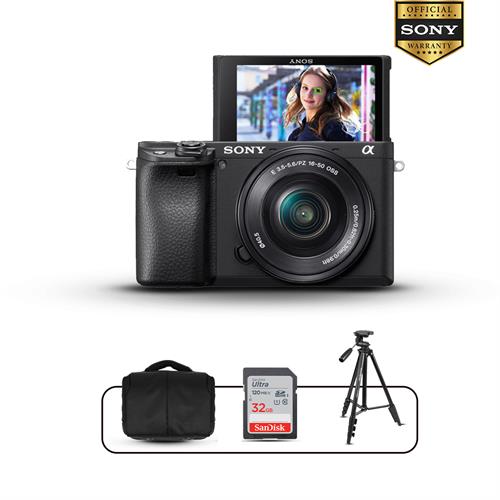 Sony Alpha a6400 Mirrorless Digital Camera with 16-50mm Lens, Shoulder Bag, 32GB Memory Card & Aluminum Tripod