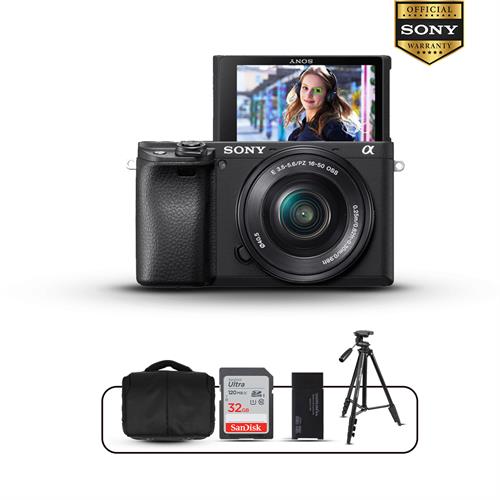 Sony Alpha a6400 Mirrorless Digital Camera with 16-50mm Lens, Shoulder Bag, 32GB Memory Card, Aluminum Tripod & Multi Card Reader