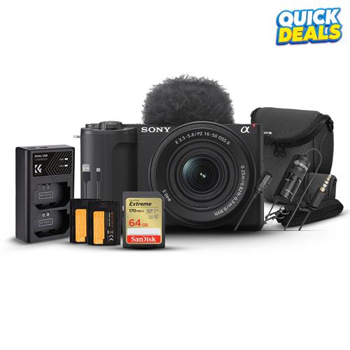 Sony ZV-E10 II Mirrorless Camera with 16-50mm Lens, SanDisk 64GB Memory Card, Carry Case, K&F Battery Charger Kit & BOYA M1 Pro Mic