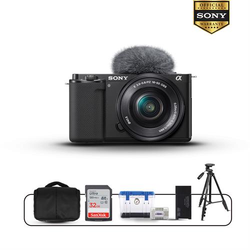 Sony ZV-E10 Mirrorless Camera With 16-50mm Lens, Shoulder Bag, SanDisk 32GB Ultra Memory Card, Wonderful Small Clear Dry Box, Silica Gel Unit-S, Aluminum Tripod & Multi Card Reader