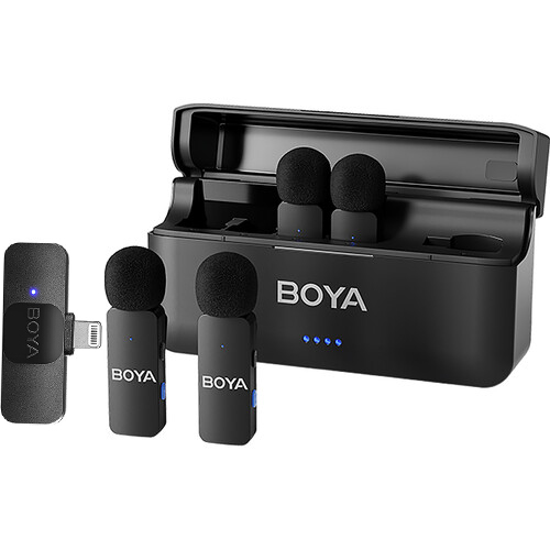 BOYA BY-V4D Ultracompact 4-Person Wireless Microphone System with USB-C Connector for Lightning Port Devices (2.4 GHz)