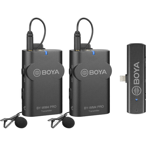 BOYA BY-WM4 PRO-K4 Two-Person Digital Wireless Omni Lavalier Microphone System for Lightning iOS Devices (2.4 GHz)