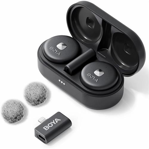 BOYA OMIC-D Ultracompact 2.4GHz Dual-Channel Wireless Microphone Systems - Black (Lightning Port)