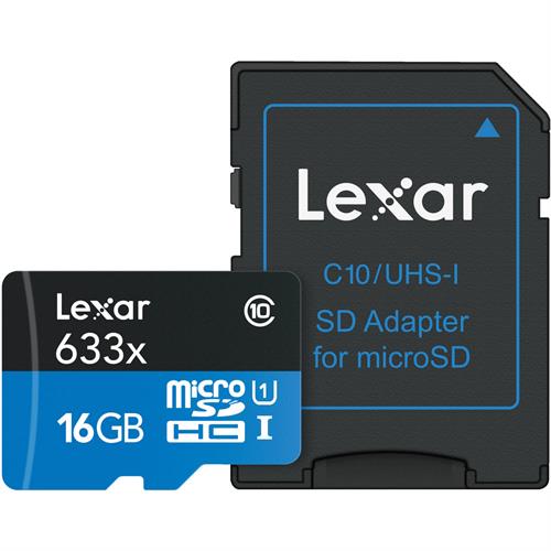 Lexar 16GB High-Performance 633x UHS-I microSDHC Memory Card with SD Adapter