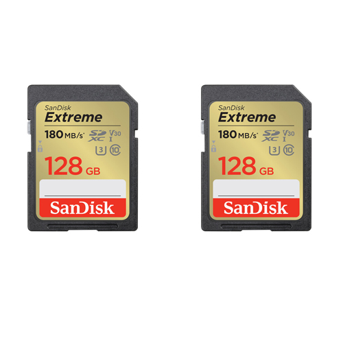 2x SanDisk 128GB Extreme UHS-I SDXC 180 MB/s Memory Card
