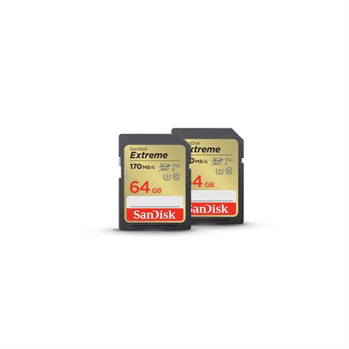 2x SanDisk 64GB Extreme UHS-I SDXC 170 MB/s Memory Card