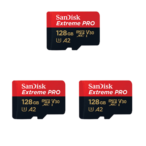 3x SanDisk 128GB Extreme Pro microSDXC 200MB/s Class 10 Card