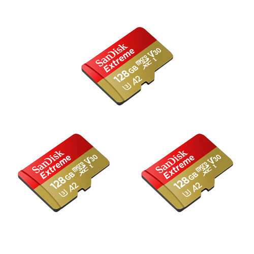 3x SanDisk 128GB Extreme UHS-I microSDXC 190 MB/s Memory Card