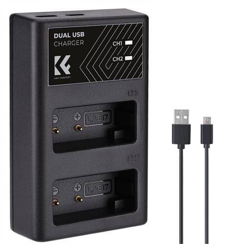 K&F CONCEPT LP-E17 Dual Slot Quick Charger with Micro USB and Type-C Cable - KF28.0008