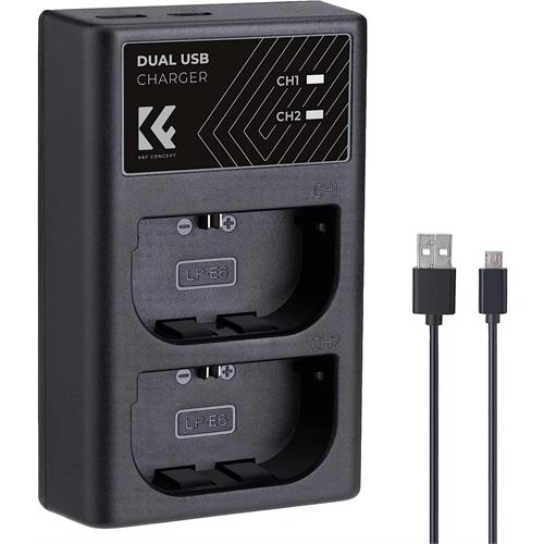 K&F CONCEPT LP-E6/LP-E6N/LP-E6NH Dual Slot Quick Charger with Micro USB and Type-C Cable - KF28.0007
