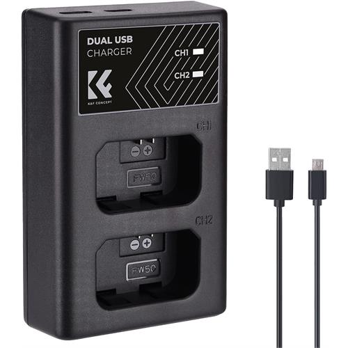 K&F CONCEPT NP-FW50 Dual Slot Quick Charger, Micro USB and Type-C Cable - KF28.0009