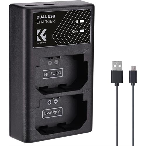 K&F CONCEPT NP-FZ100 Dual Slot Quick Charger, Micro USB and Type-C Cable - KF28.0010