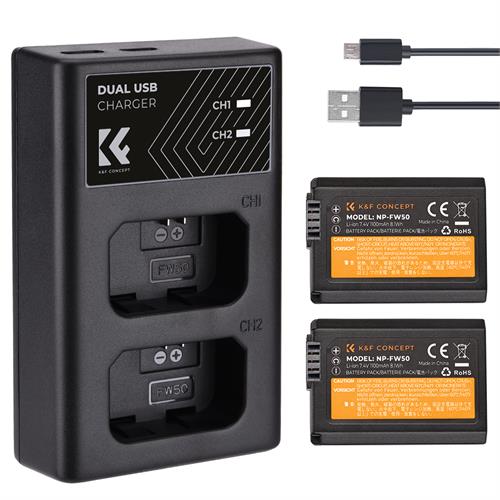 K&F Sony FW-50 Battery and Dual Slot Battery Charger Kit - KF28.0015