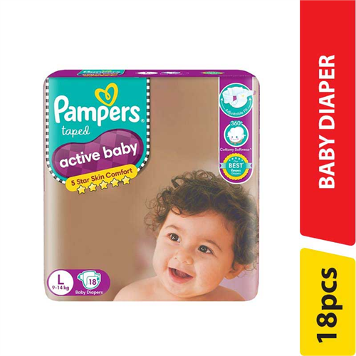 Pampers Baby Diaper ,L - 18.00 pcs