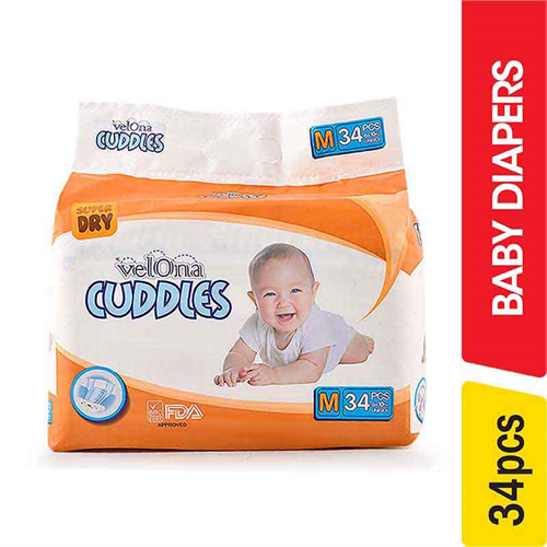 Velona Cuddles Baby Diapers,M - 34.00 pcs