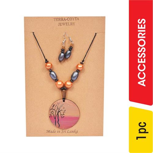 Terra-Cotta Clay Bead Necklace And Earrings - 1.00 pc