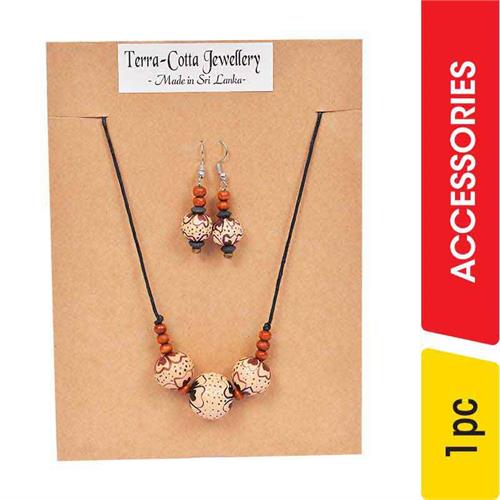 Terra-Cotta Three Bead Necklace And Earrings Set - 1.00 pc