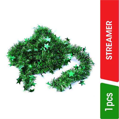 Christmas Streamer with Stars - Metallic Shiny Gre - 1.00 pc