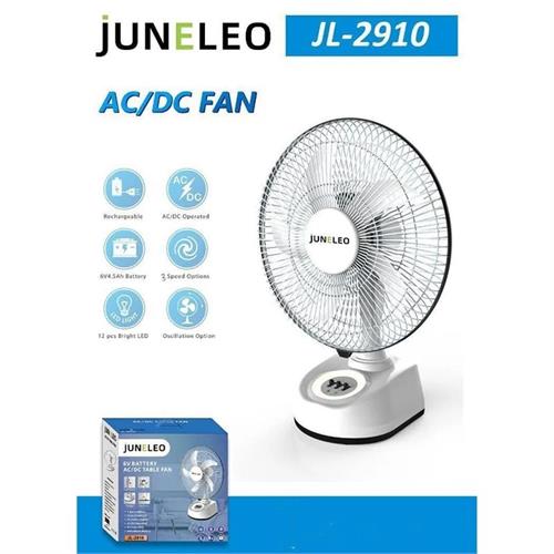 Juneleo 10 inch AC/DC Rechargeable Table Fan with Light Jl 2910