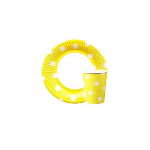 Dotted Paper Plates With Cups Yellow