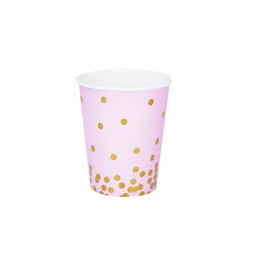 Papers Plates With Cups Pink and Gold dots